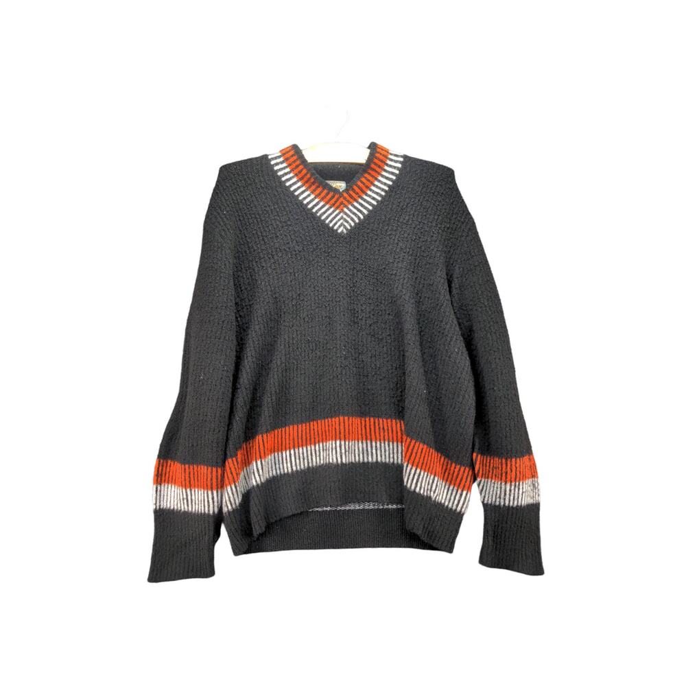 Vintage Orlon Campus Luxury Line Knit Acrylic Sweater SZ XL Gray Striped